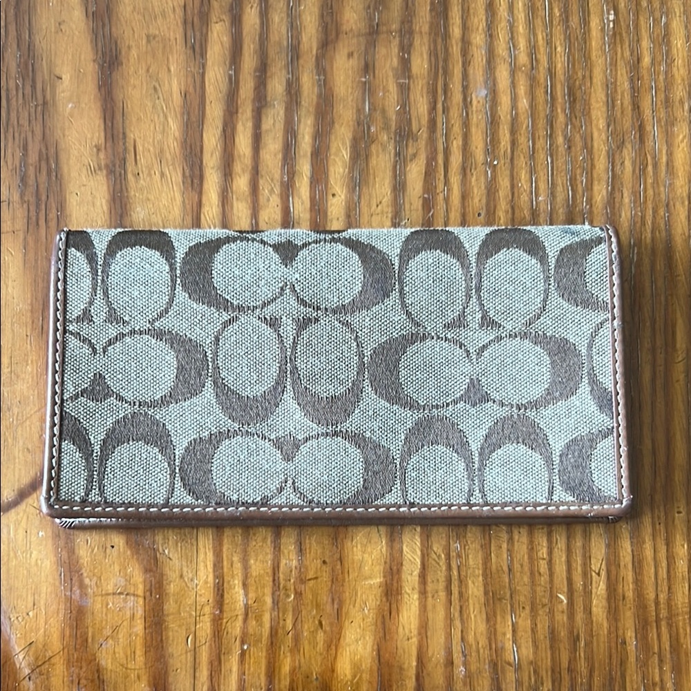 Coach Tan and Brown Canvas Check Book cover